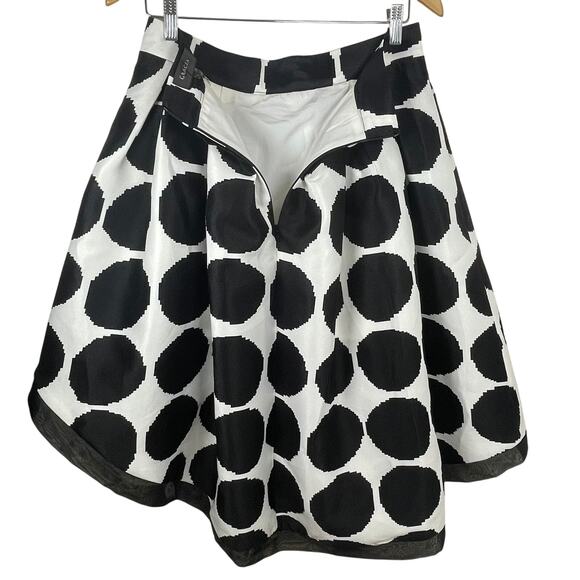 Gracia High-Low Skirt Black White Polka Dot Pleated Asymmetrical Ribbon Hem Sz L - Picture 6 of 15